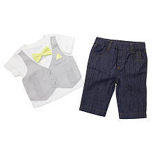 Koala Baby Boutique Boys 2 Piece White Faux Vest and Tie Short Sleeve Top and Blue Pant Set