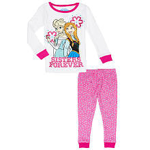 Disney Girls' 2 Piece Pink/White Frozen Sisters Forever Pajama Set with Long Sleeve Top and Printed Pants - Toddler