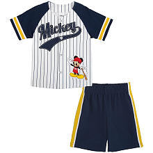 Disney Boys' 2 Piece White/Navy Mickey Mouse Baseball Playwear Set with Short Sleeve Top and Shorts - Toddler