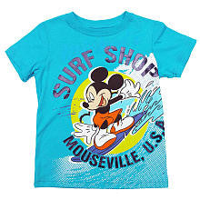 Disney Boys Aqua "Mickey Surf Shop" Short Sleeve T Shirt- Toddler