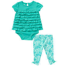 Koala Baby Girls' 2 Piece Playwear Set with Ruffled Short Sleeve Creeper and Animal Print Pants