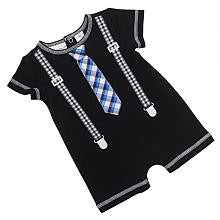 Babyrageous Boys Black Fux Suspender and Tie Romper