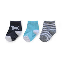 Carter's Boys 3 Pack Navy Scottie Dog, Light Blue, and Grey Striped Socks