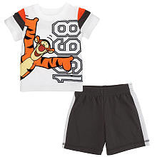 Disney Boys' 2 Piece Gray/White Tigger Playwear Set with Short Sleeve Shirt and Mesh Shorts