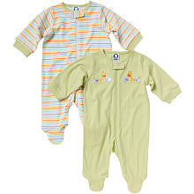 Gerber Neutral Light Green Embroidered and Multi Color Striped 2 Pack Footies