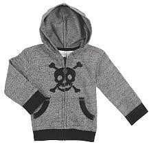 amy coe Boys' Gray/Black Skull and Crossbones Full Zip Hoodie