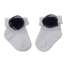 Koala Baby Boutique Girls White Socks with Navy Puffs