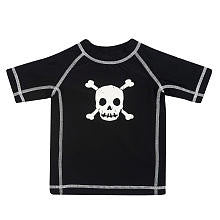 amy coe Boys' Black Skull Short Sleeve Rash Guard