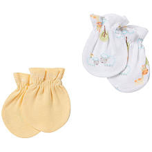 Gerber Neutral Yellow and White Printed 2 Pack Mittens - 0-3 Months