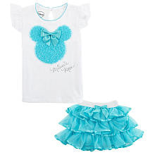 Disney Girls' 2 Piece White/Blue Minnie Mouse Playwear Set with Flutter Sleeve Shirt and Mesh Skirt - Toddler