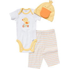 Gerber Neutral 3 Piece Set with White Duck Embroidered Onesie, Striped Legging and Matching 3D Hat