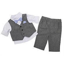 Koala Baby Boutique Boys 3 Piece White Button Down Shirt, Grey Vest and Pants Set