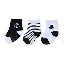 Carter's Boys 3 Pack Black Anchor, Black/White Striped and White Sailboat Socks