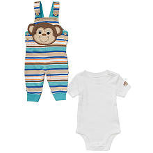 Koala Baby Boys' 2 Piece Blue/Brown Monkey Short Sleeve Bodysuit and Overalls Set