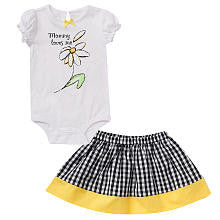 Koala Baby Girls' 2 Piece White/Black Mommy Loves Me Playwear Set with Short Sleeve Bodysuit and Checkered Skirt