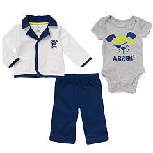 Koala Baby Boys' 3 Piece Navy Puppy Pirate Playwear Set with Snap Front Jacket, Short Sleeve Bodysuit and Pants