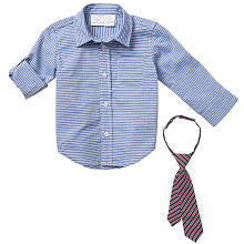 Koala Baby Boys' Blue/White Striped Button Down Shirt with Tie