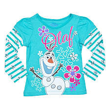 Disney Frozen Girls Green "Olaf" Faux Layered T Shirt