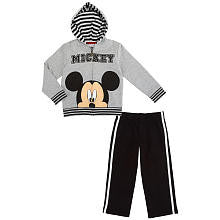 Disney Boys' 2 Piece Gray/Black Mickey Mouse Playwear Set with Full Zip Hoodie and Pants - Toddler