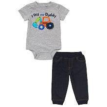 Koala Baby Boys' 2 Piece Gray/Navy Construction Truck Short Sleeve Bodysuit and Knit Pants Playwear Set