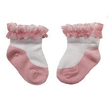 Babyrageous Girls Light Pink Faux Mary Jane Socks with Ruffle Detail