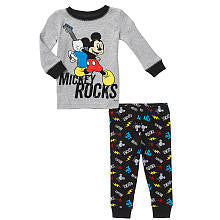 Disney Boys' 2 Piece Gray/Black Mickey Rocks Pajama Set with Long Sleeve Shirt and Pants - Toddler