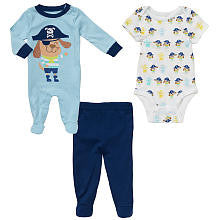 Koala Baby Boys' 3 Piece Blue/Navy Puppy Pirate Layette Set with Footie, Short Sleeve Bodysuit and Footed Pants