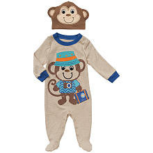 Koala Baby Boys' 2 Piece Tan/Blue Traveling Monkey Footie and Hat Layette Set