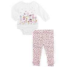 Koala Baby Girls' 2 Piece White/Pink Fairy Garden Playwear Set with Long Sleeve Faux Layered Creeper and Leggings