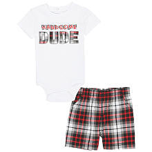 Koala Baby Boys' 2 Piece Playwear Set with Short Sleeve Graphic Bodysuit and Plaid Shorts