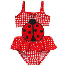 Koala Kids Girls' Red Plaid Ladybug Monokini Swimsuit