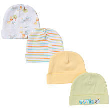 Gerber Neutral Yellow/Green/White Assorted 4 Pack Knit Hats - 0-6 Months