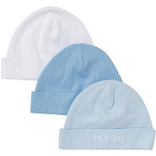 Gerber Boys Blue/Light Blue/White Assorted 3 Pack Textured Knit Hats - 0-6 Months