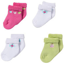 Gerber Girls Pink/Green/White Assorted 4 Pack Terry Bootie Socks - 0-6 Months