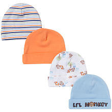 Gerber Boys Blue/Orange Assorted 4 Pack Knit Hats - 0-6 Months