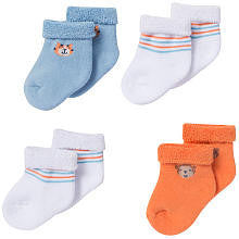 Gerber Boys Light Blue/Orange/White Assorted 4 Pack Terry Bootie Socks 0-6 Months