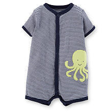 Carter's Boys Navy Striped Octopus Print Snap Front Romper