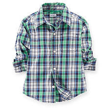 Carter's Boys Navy/Green Plaid Button Up Long Sleeve Shirt - Toddler