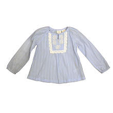 Koala Kids Girls Blue Woven Lace Trim Long Sleeve Top- Toddler