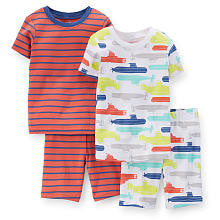 Carter's Boys White/Red 4 Piece Cotton Pajama with Printed Ships and Striped Tops with Matching Short Sets - Toddler