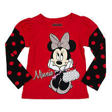 Disney Girls Red/Black Minnie Faux Layered T Shirt- Toddler