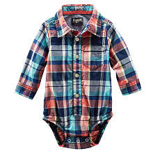 Oshkosh Boys Navy/Orange Plaid Long Sleeve Button Down Bodysuit