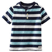 Oshkosh Boys Blue Striped Short Sleeve Henley Top- Toddler