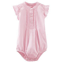 Oshkosh Girls Pink Pinstripe Short Flutter Sleeve Henley Bodysuit