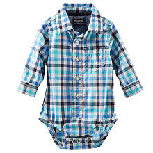 Oshkosh Boys Blue Plaid Long Sleeve Button Down Bodysuit