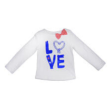 Koala Kids Girls White "LOVE" Foil Print Long Sleeve Shirt with Chiffon Polka Dot Bow- Toddler