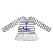 Koala Kids Girls Grey Striped Long Sleeve Glitter Anchor Accent Peplum Tunic- Toddler