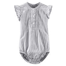 Oshkosh Girls Navy Pinstripe Short Flutter Sleeve Henley Bodysuit