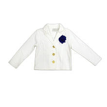 Koala Kids Girls White French Terry Blazer with Gold Buttons and 3D Chiffon Flower- Toddler