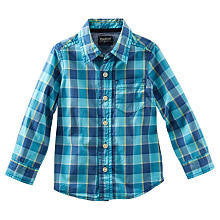 Oshkosh Boys Navy Plaid Long Sleeve Button Down Shirt- Toddler